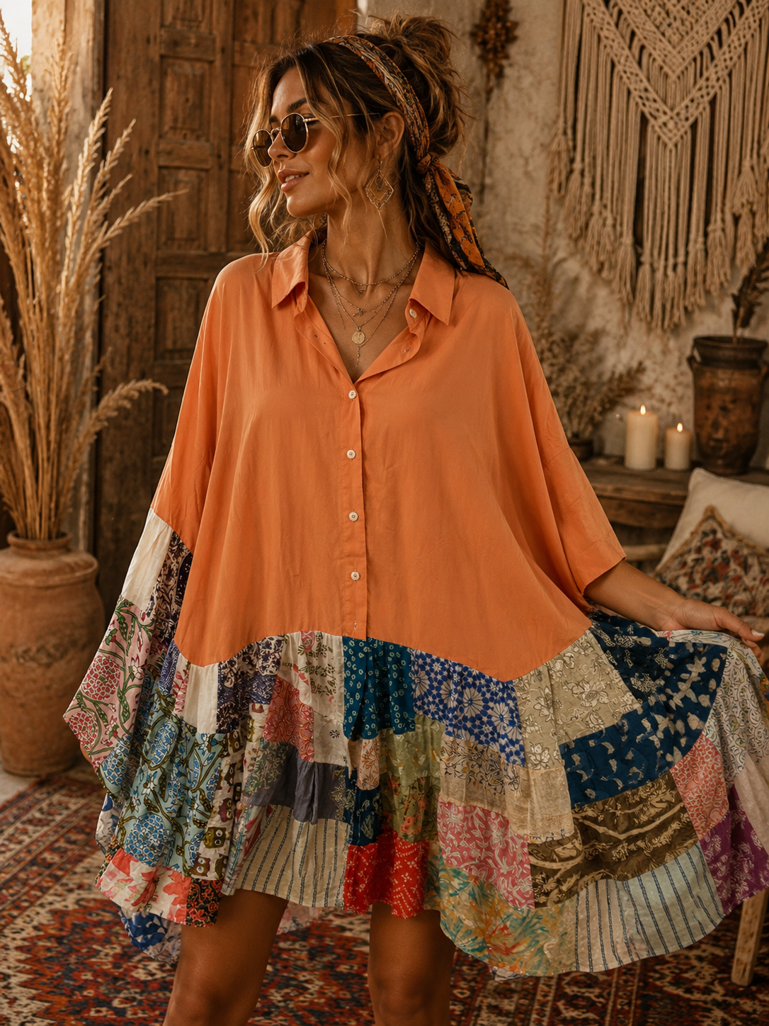 Shannon Upcycled Patchwork Circle Poncho One Size Fits Most