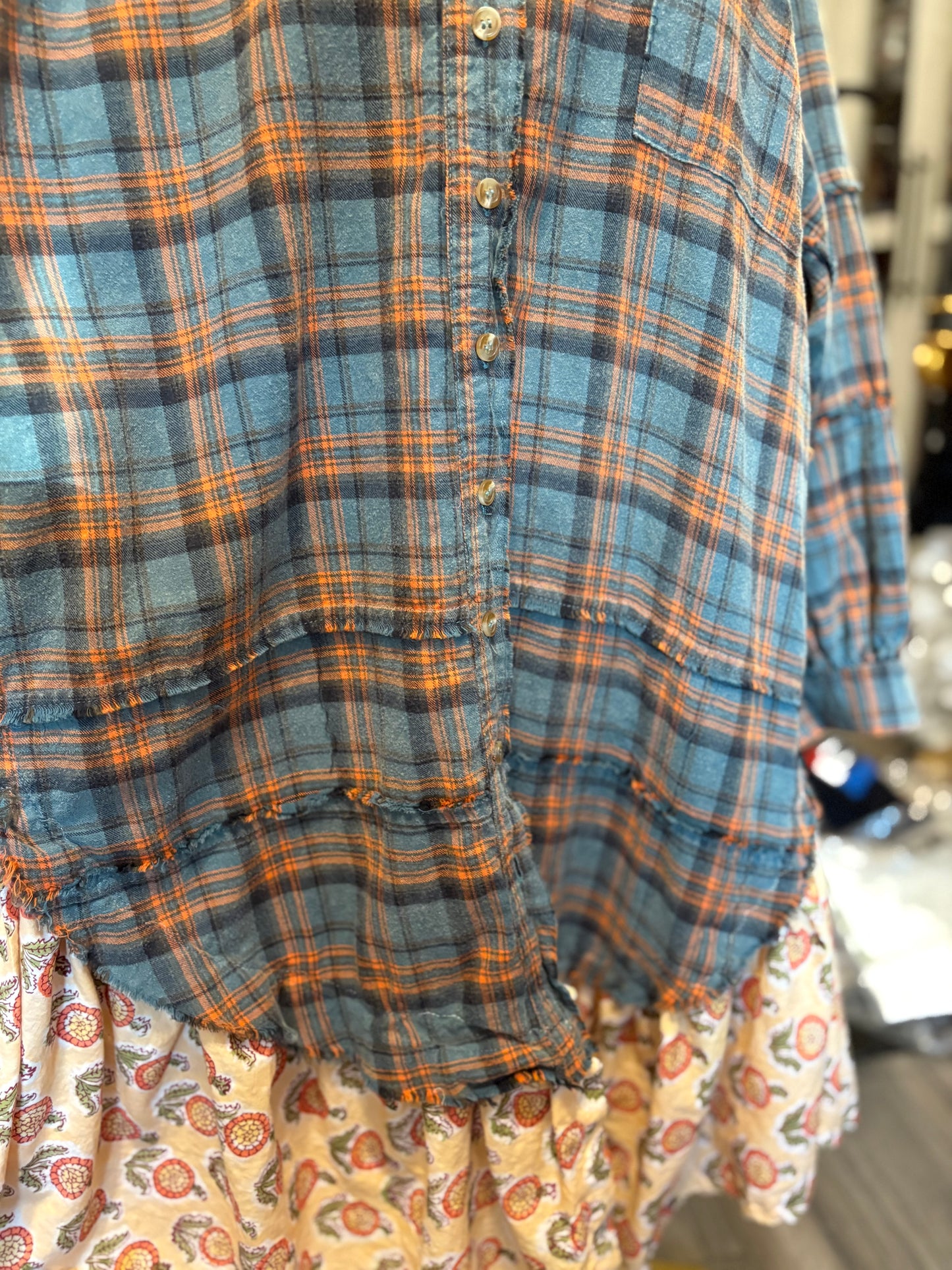 Petal Upcycled Oversized Frayed Flannel Dress One Size Fits a Small to XXL