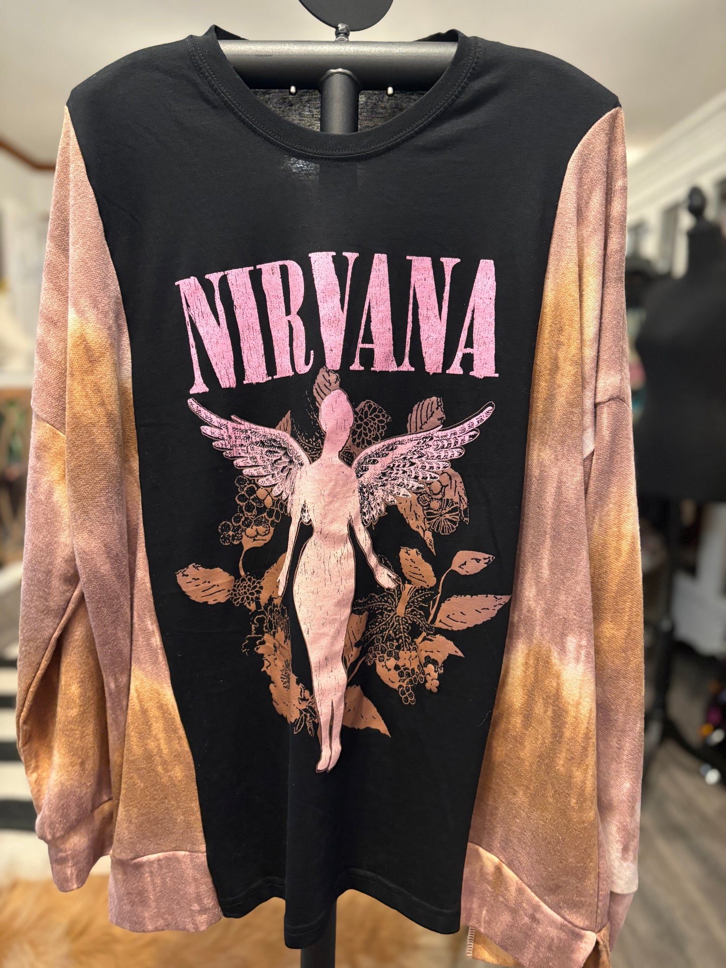 Nirvana Upcycled Drop-Sleeve Tee One Size Fits a Small to XXL