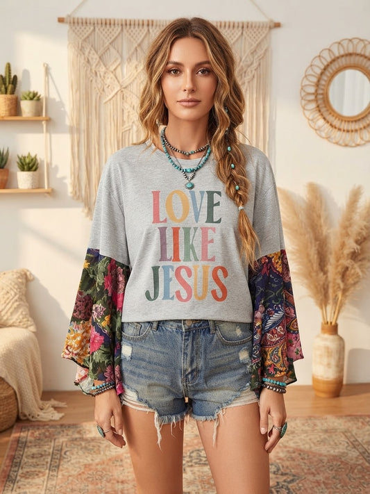 Love Like Jesus Glam Sleeve Tee Fits a Small to Large