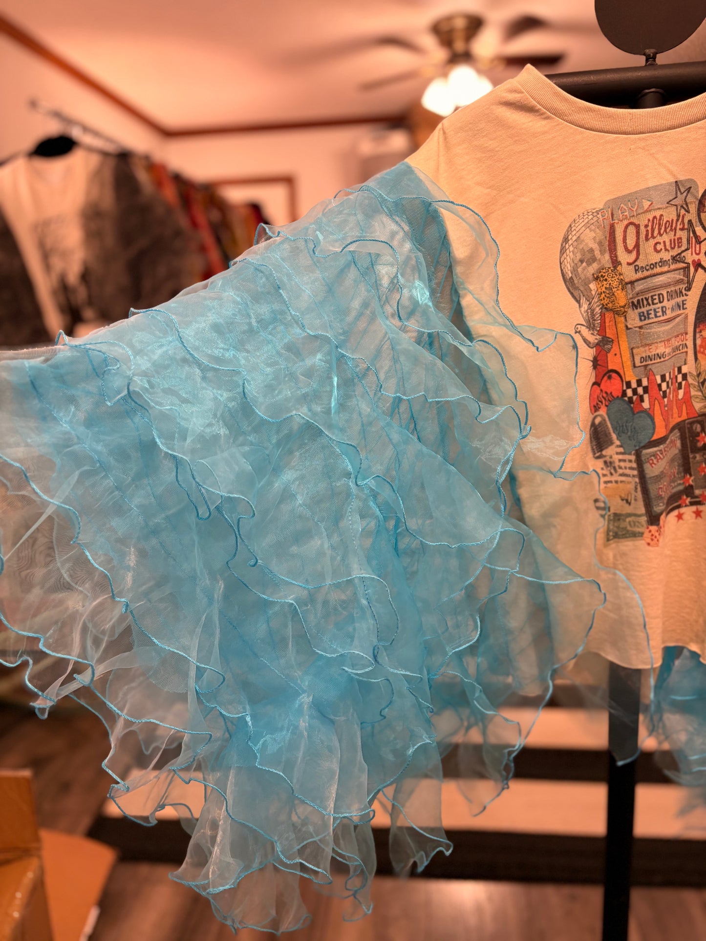80s Country Rockstar Ruffle Top One Size Fits a Small to XXL