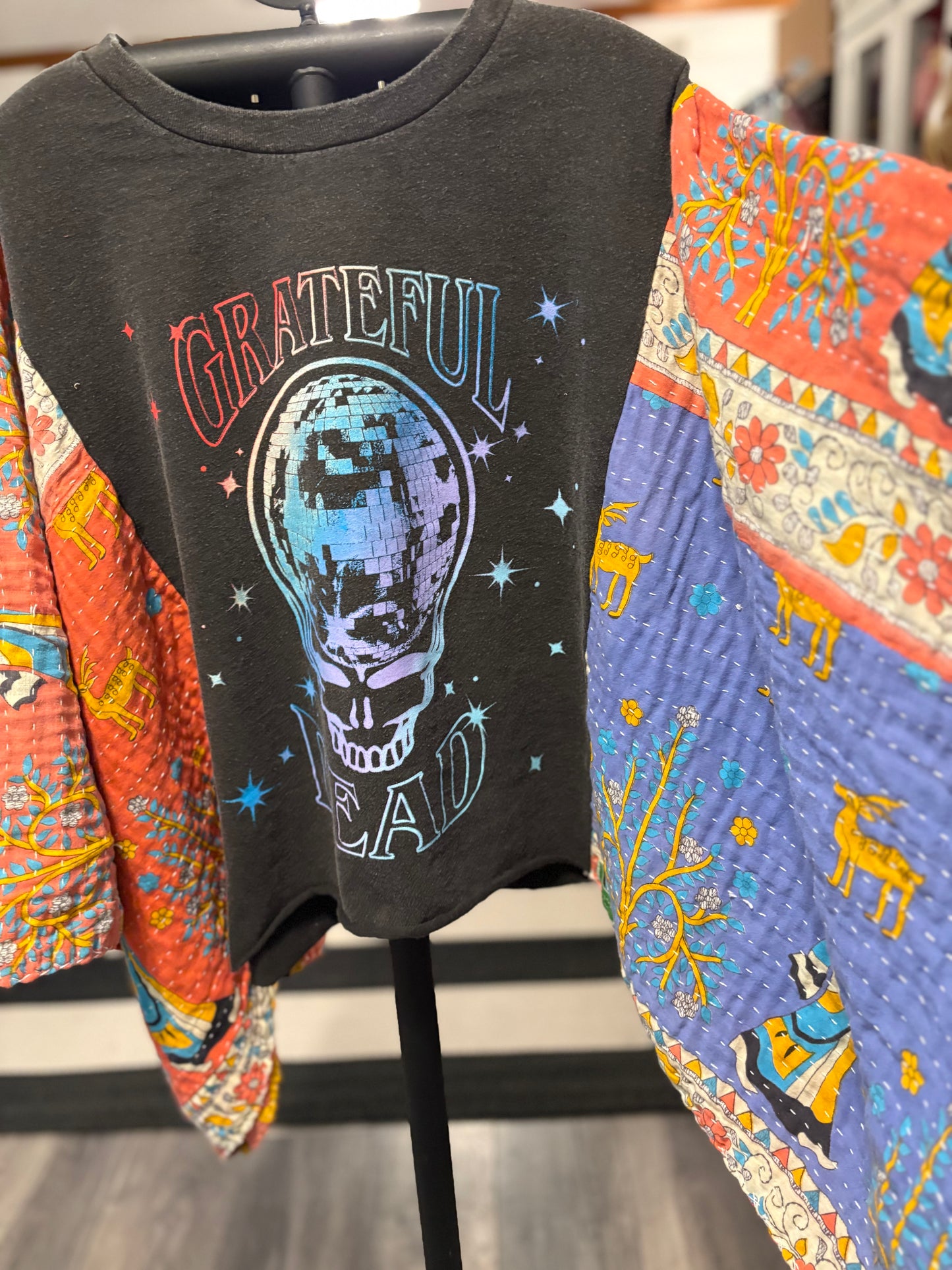 Grateful Dead Upcycled Vintage Kantha Poncho Tee Fits A Size Small to XXL