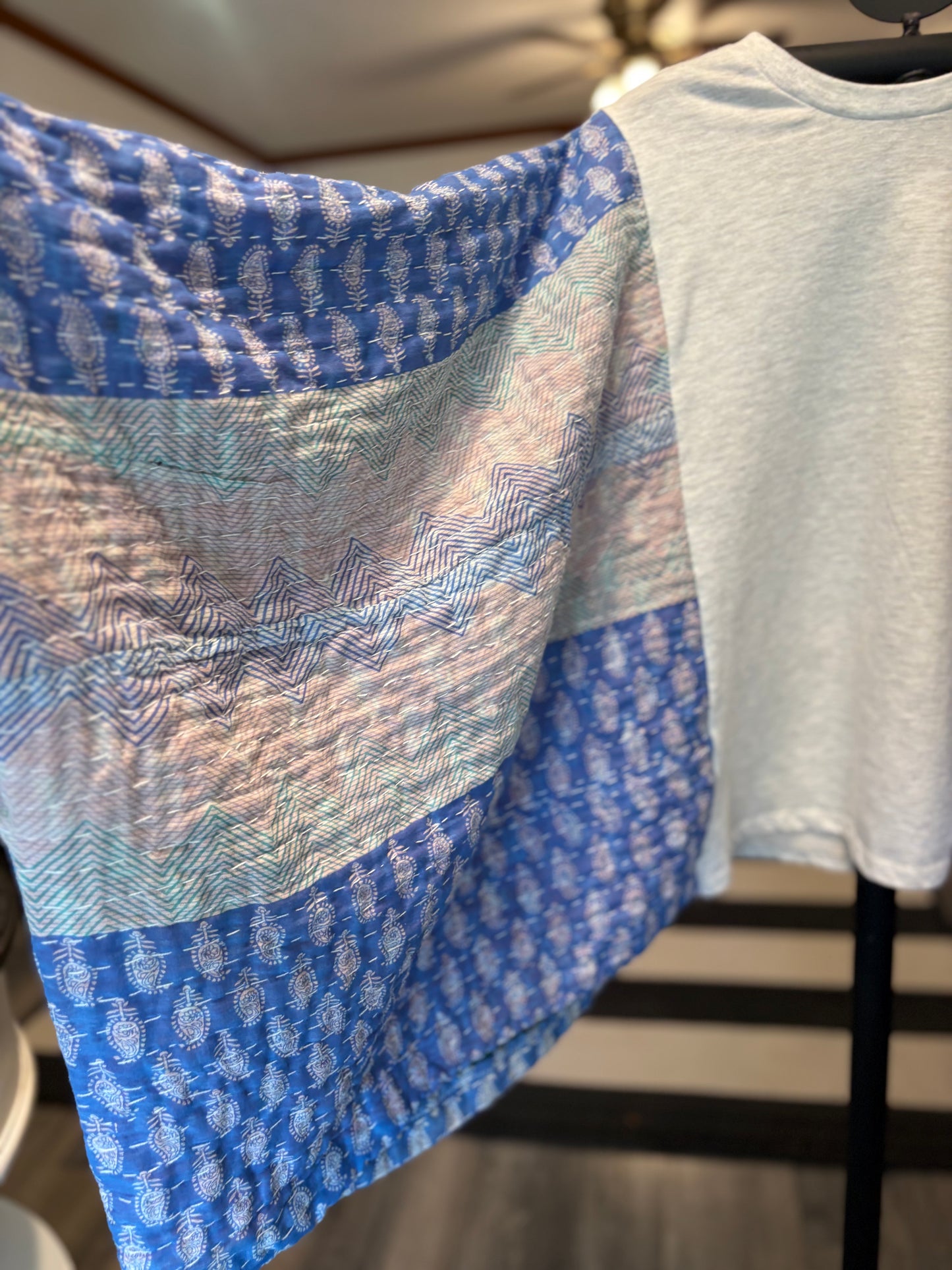 Krabby Patty Upcycled Vintage Kantha Poncho Tee Fits A Small to XL