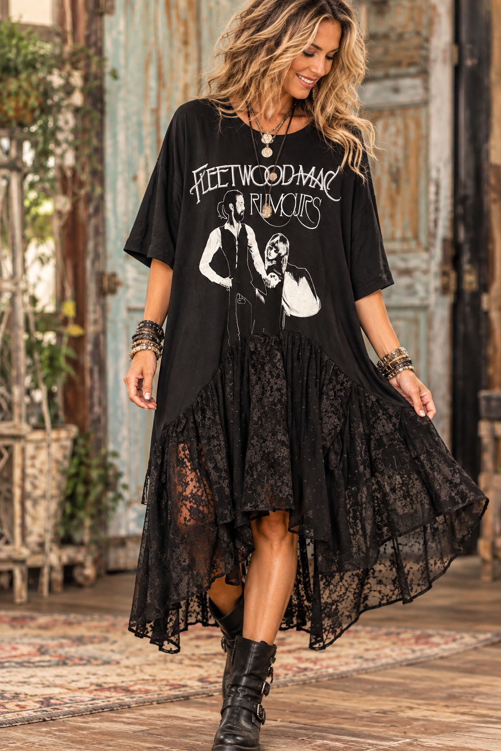 Rumors Hi/Lo Lace Tee Dress One Size Fits a Small to 3X