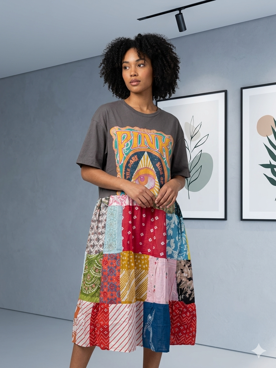 Pink Floyd Upcycled Patchwork Dress One Size Fits a Small to XXL
