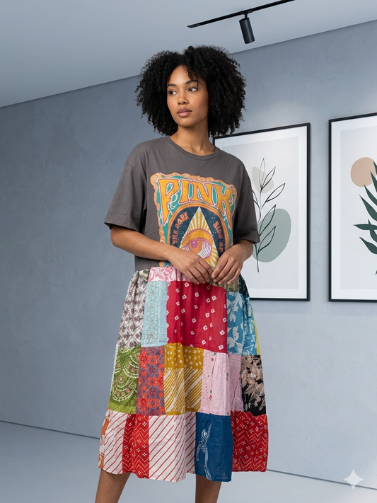 Pink Floyd Upcycled Patchwork Dress One Size Fits a Small to XXL