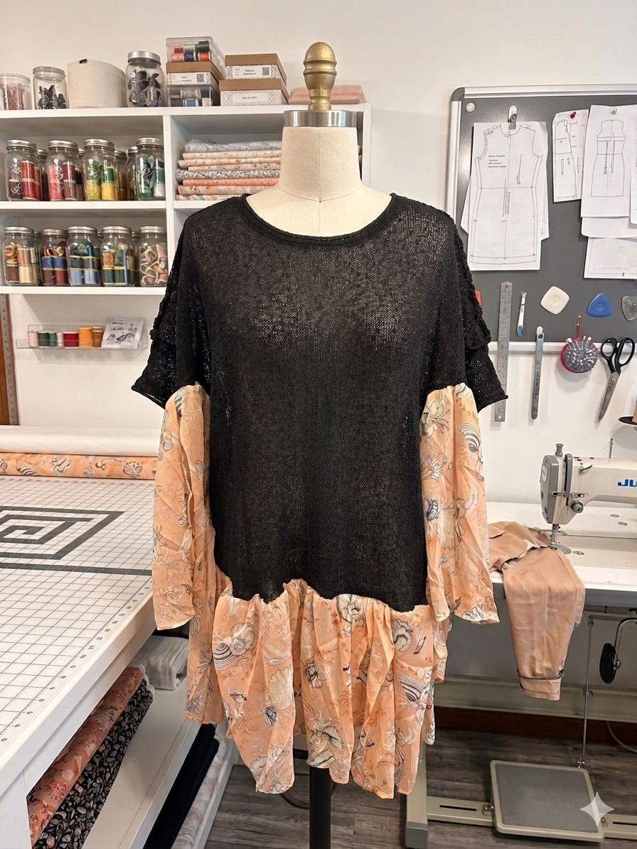 Midnight at the Beach Upcycled Butterfly Poncho One Size Fits a Large to 3X
