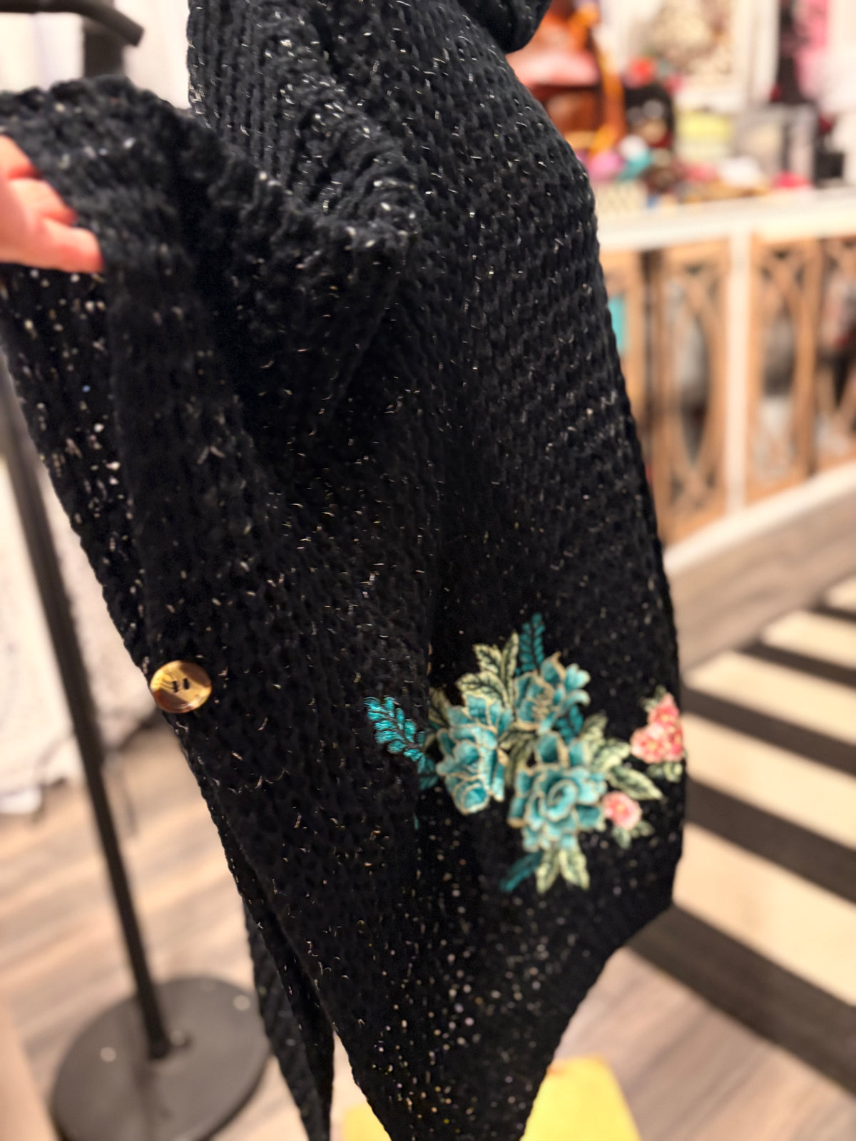Blue Ivy Hand Embroidered Sweater Poncho by Aratta One Size Fits a Small to 3X