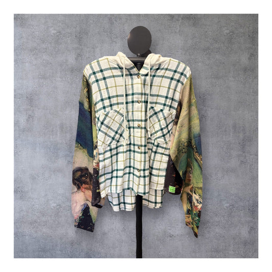 Lovely Upcycled Flannel Hoodie Sweater One Size Fits a Small to XXL CROPPED