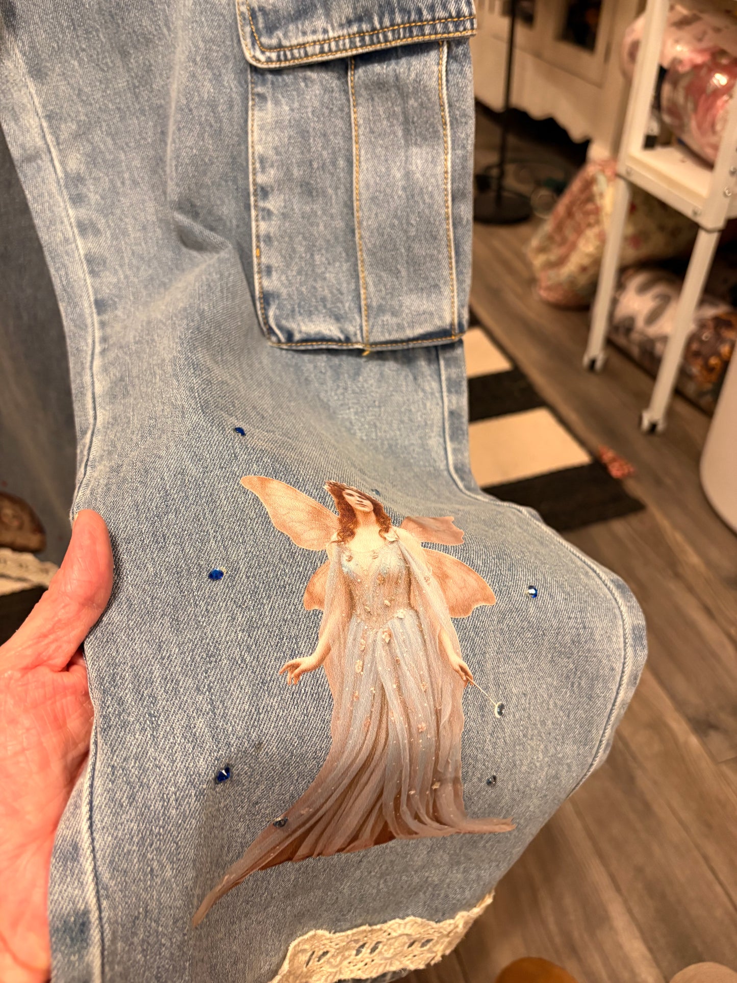 Blaire Refashioned Junk Jean Cargo Pants Size Small 2/4