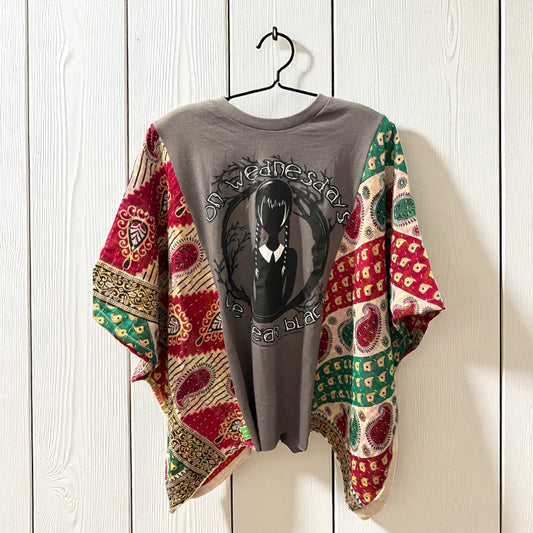 Wednesday Upcycled Kantha Closed Side Poncho Fits a Small to 3X Super Oversized