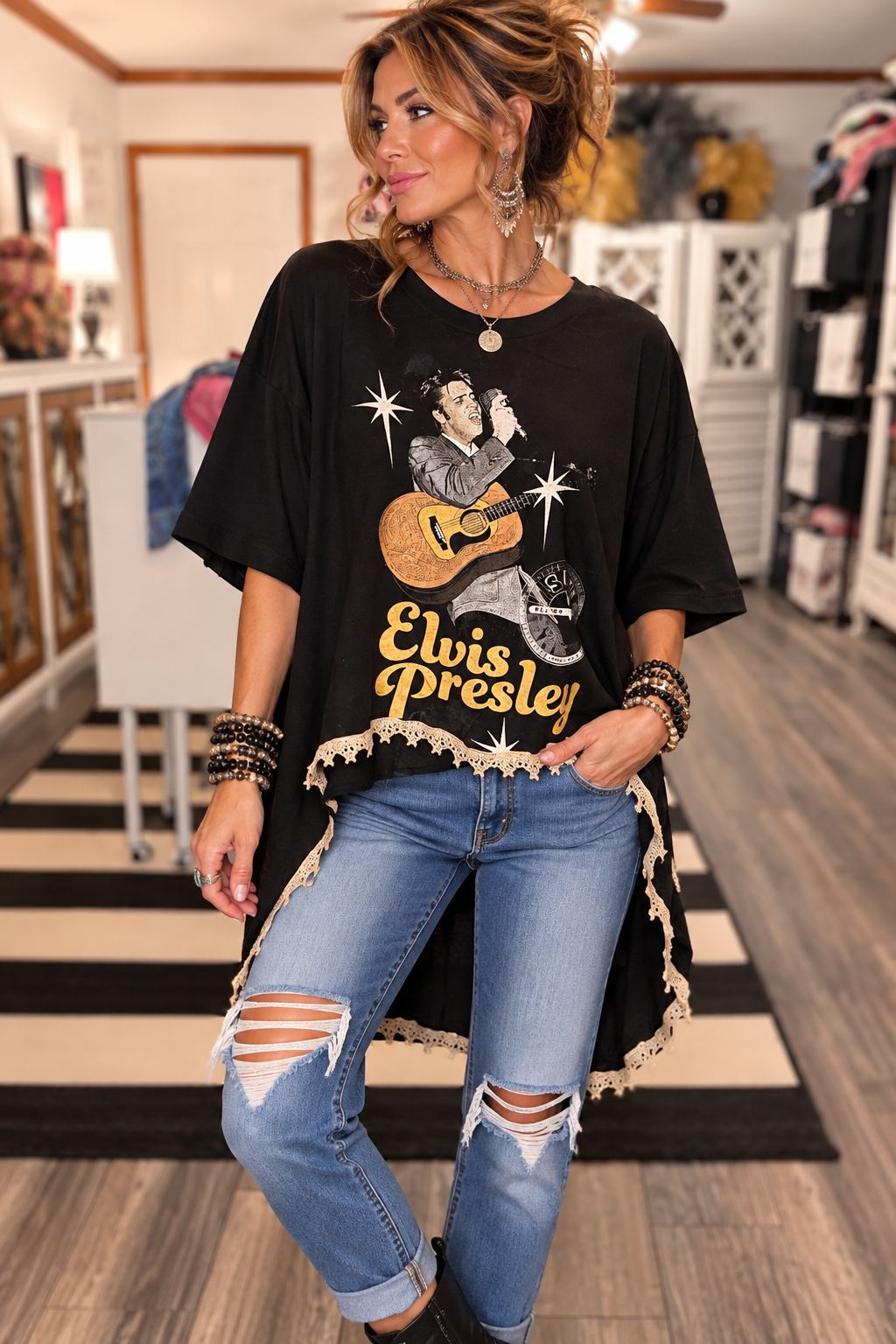 All Shook Up Hi/Lo Glam Tee One Size Fits a Small to XXL