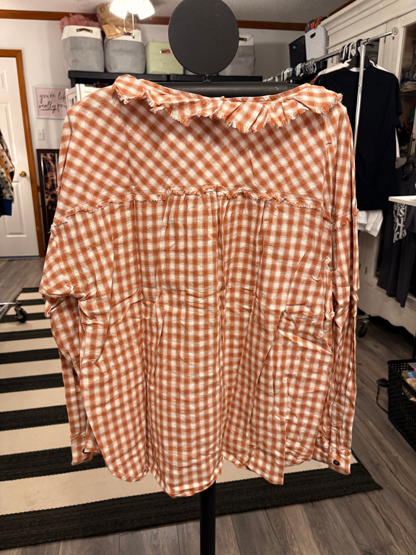Brown Gingham Button Down Large
