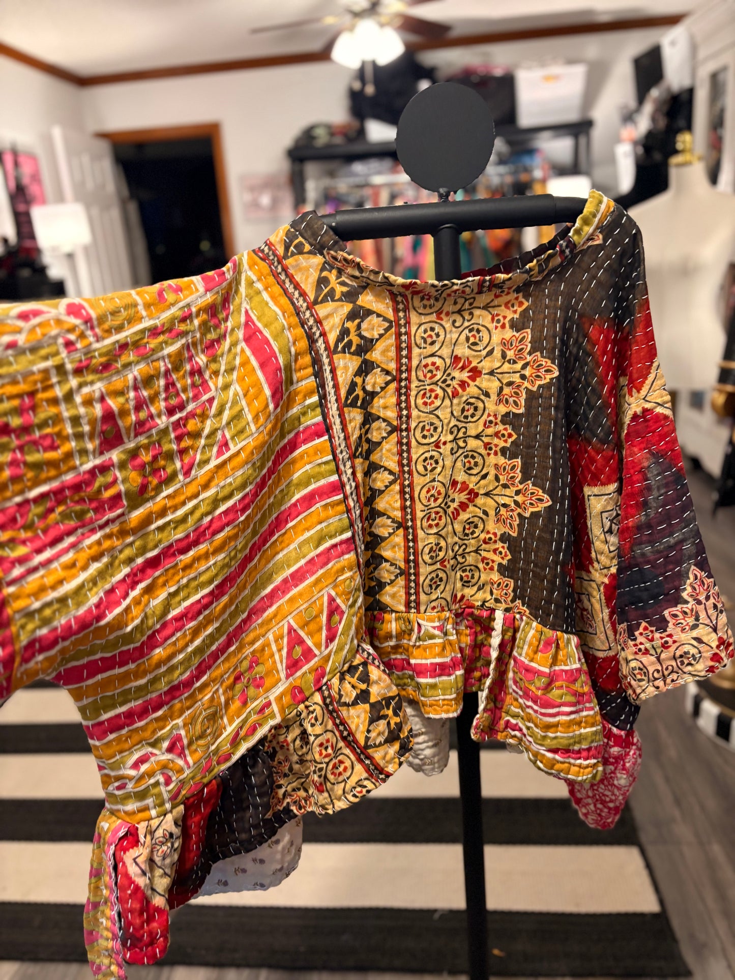 Pablo Upcycled Vintage Kantha Quilt ART Layering Top One Size Fits A Small to 3X Oversized