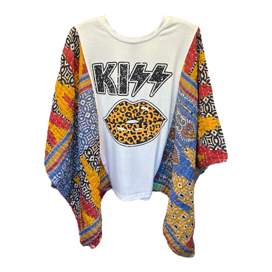 Kiss Upcycled Vintage Kantha Poncho Tee Fits A Small to XXL