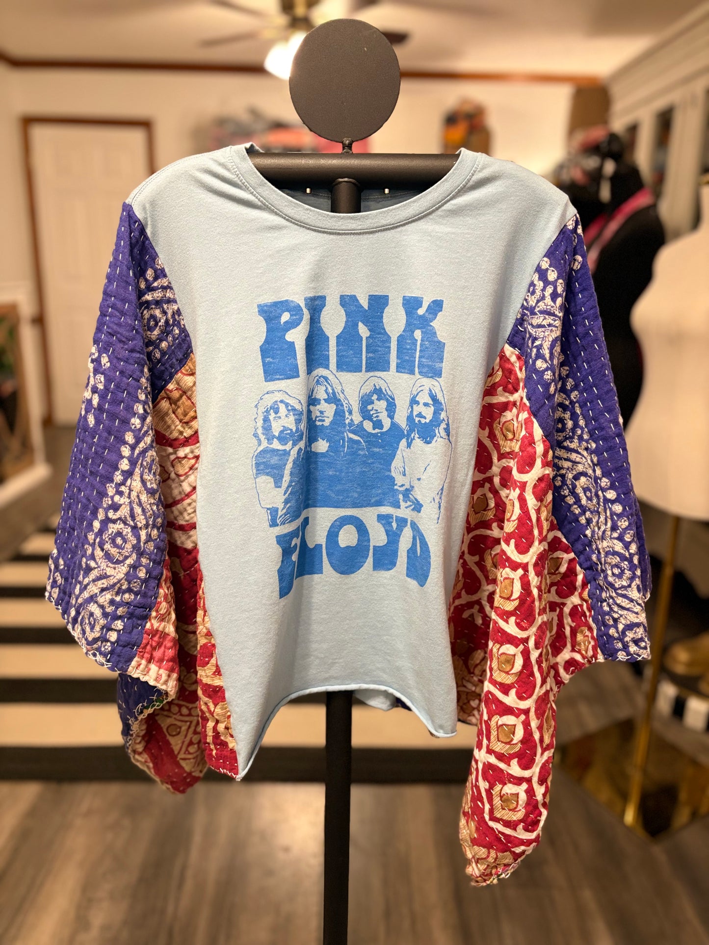Pink Floyd Upcycled Vintage Kantha Poncho Tee One Size Fits A Small to XXL (6-16)
