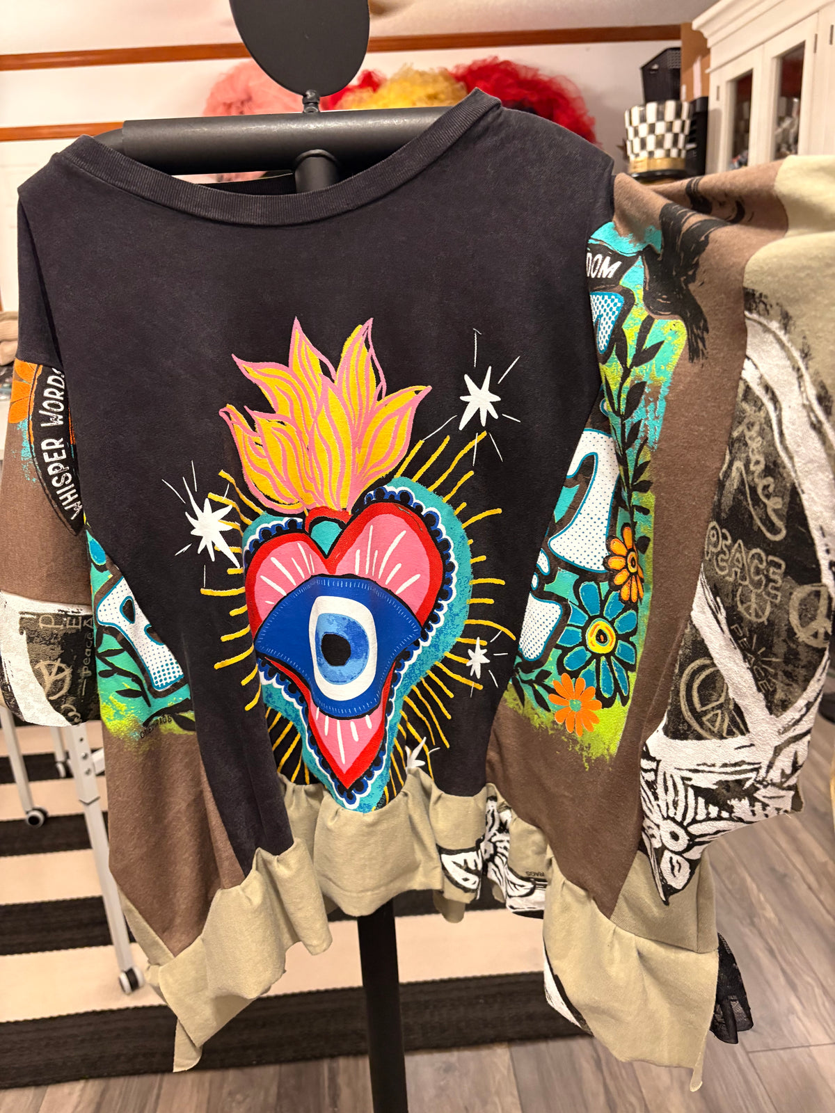 Eyeconic Peace Patchwork Ruffle Tee One Size fits a Small to 3X