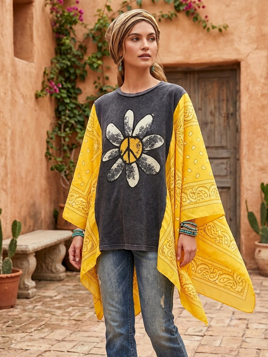 Dirty Daisy Bandana Poncho Tee Fits a Small to 3X