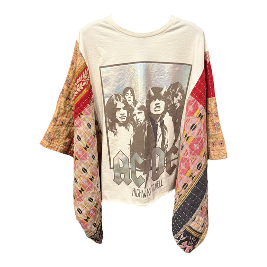 AC/DC Upcycled Vintage Kantha Poncho Tee One Size Fits A Small to XXL (6-16)