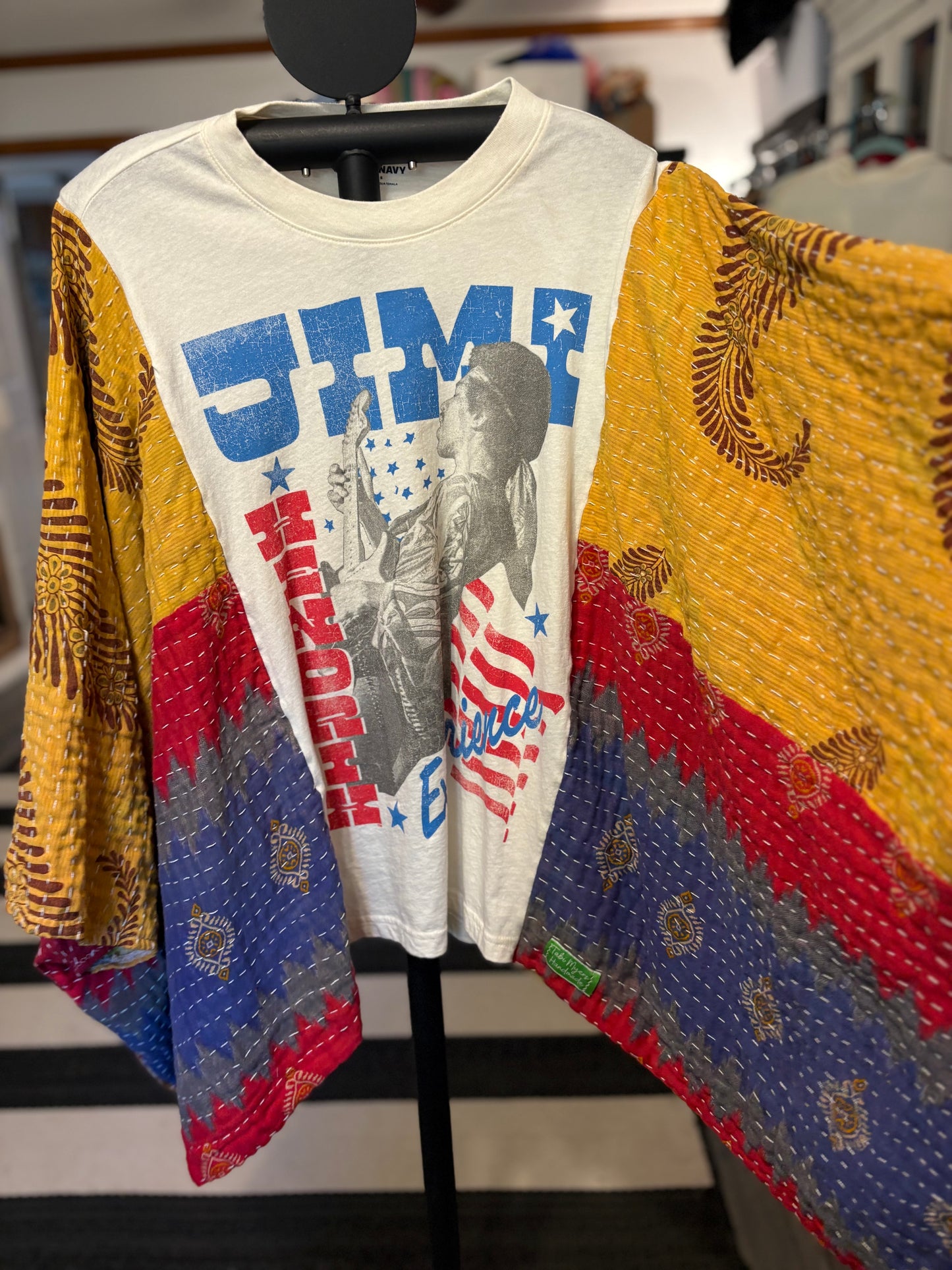 Jimi Hendrix Upcycled Vintage Kantha Poncho Tee One Size Fits a Small to XXL