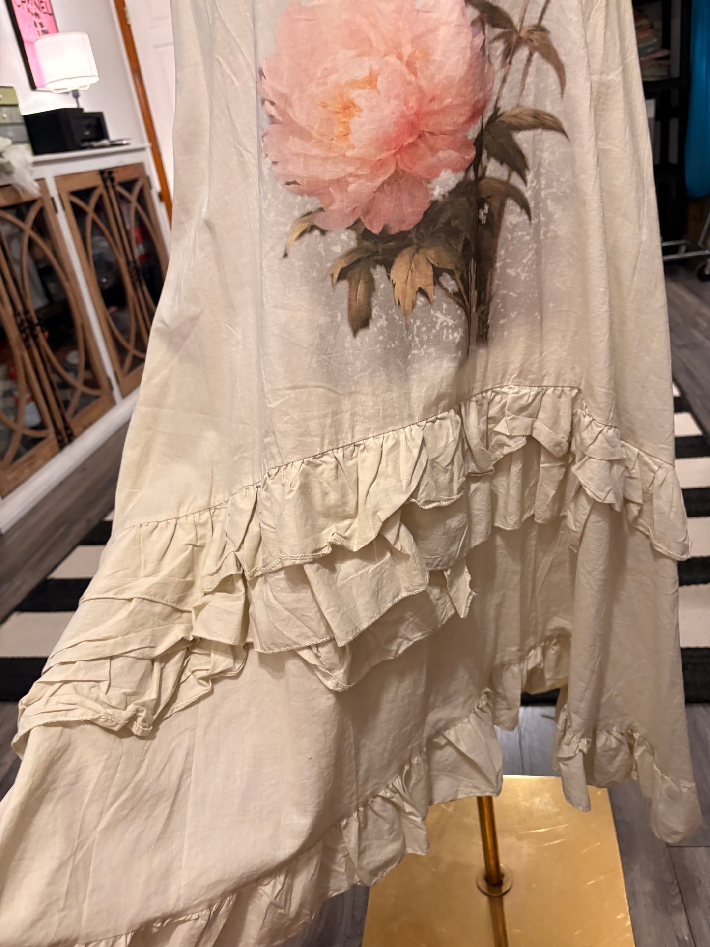 Rose Parchment Ruffled Tank Dress L/XL