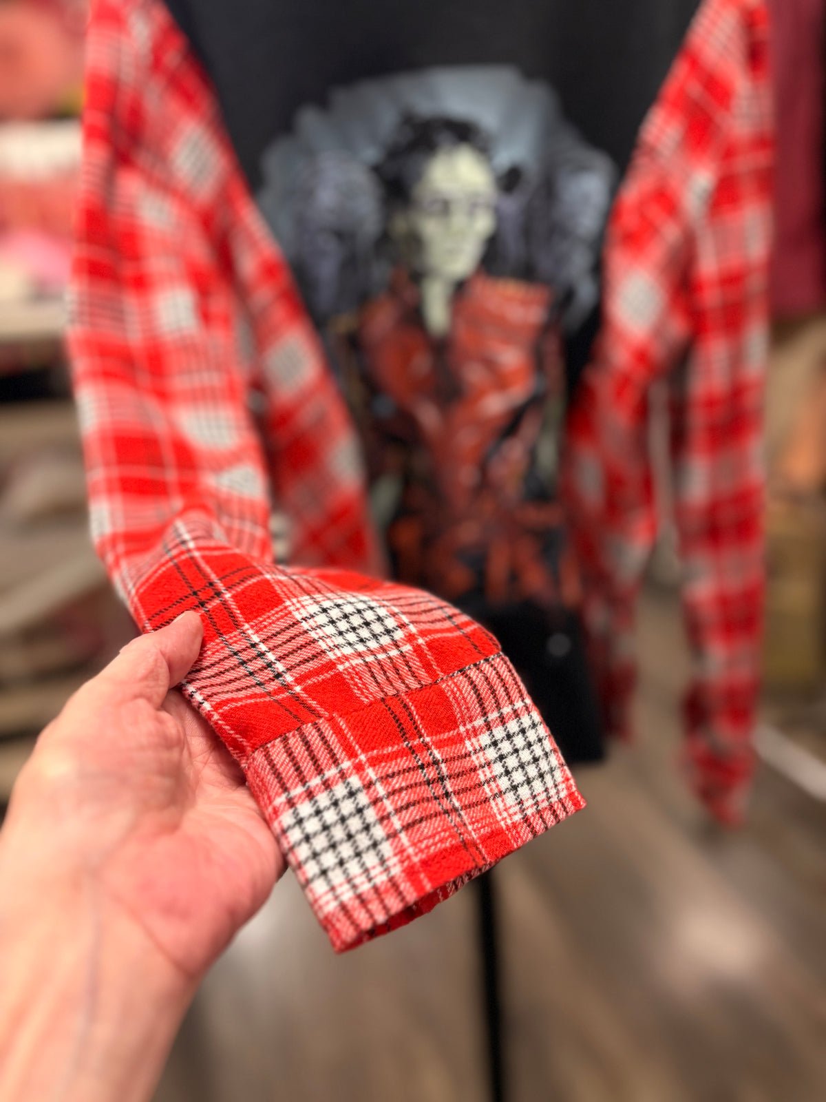 Thriller Upcycled Flannel Tee One Size Fits a Small to Large