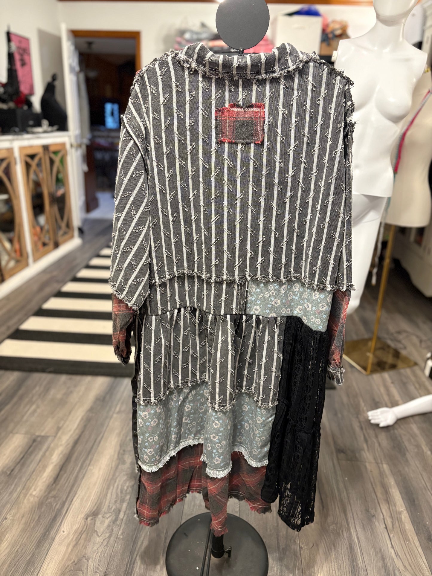 Rockstar Upcycled Denim Patchwork Dress/Long Top One Size Fits Most