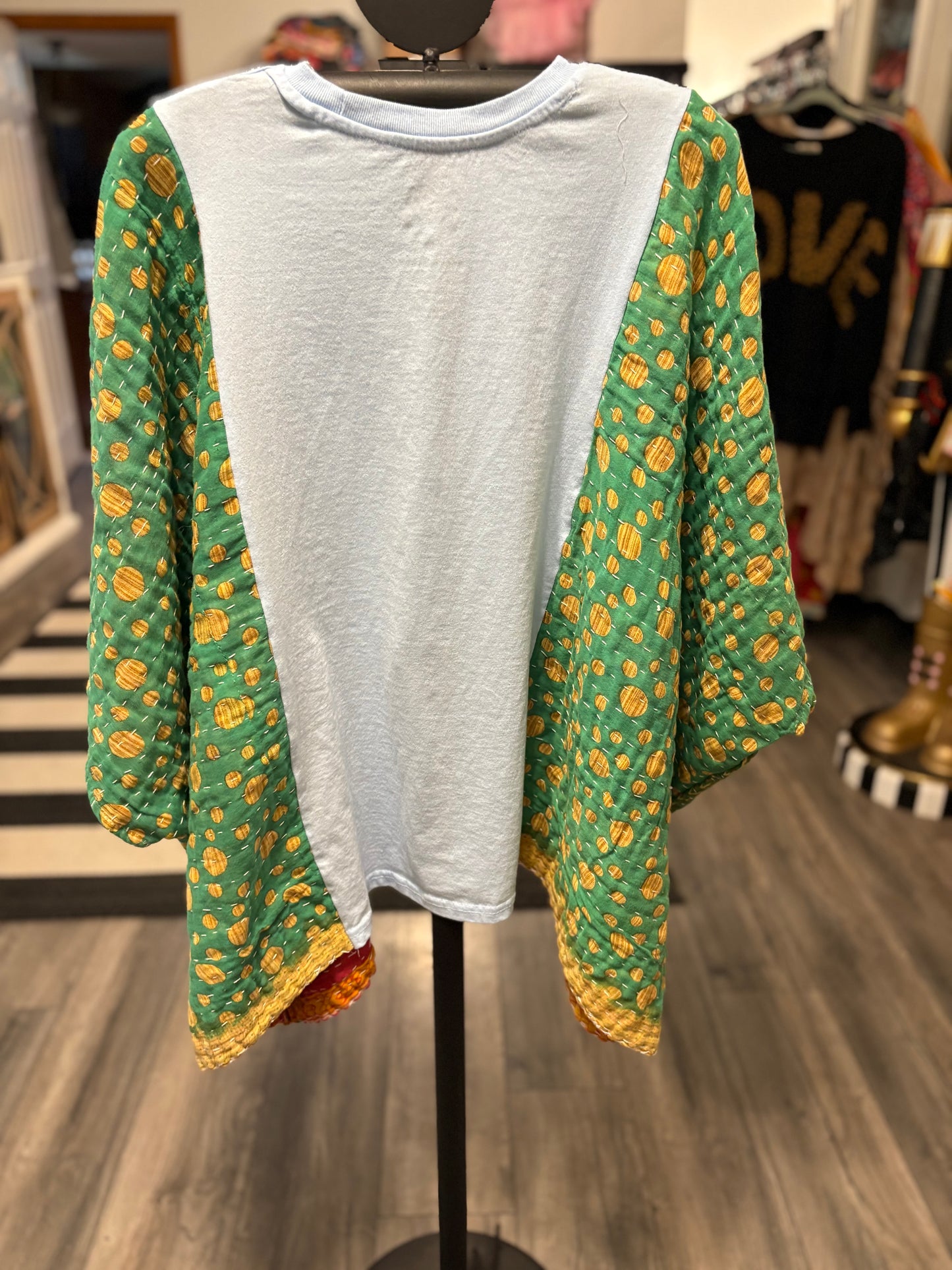 Hello Kitty Upcycled Vintage Kantha Poncho Tee Fits A Size Small to 3X