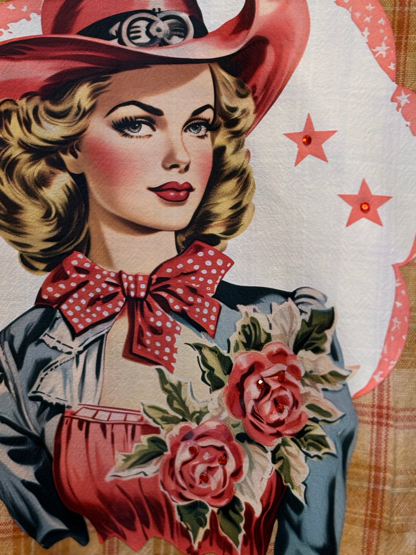 Rhinestone Cowgirl Upcycled Ruffle Plaid Top OVERSIZED Fits a 2-3X