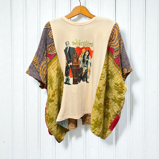The Munsters Upcycled Vintage Kantha Poncho Tee Fits A Size Small to 3X