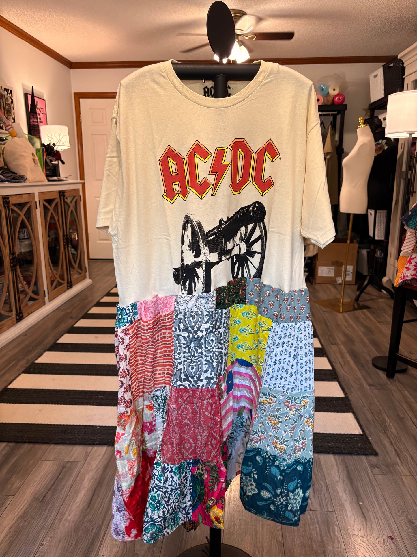 AC/DC Upcycled Patchwork Dress One Size Fits an Small to XXL