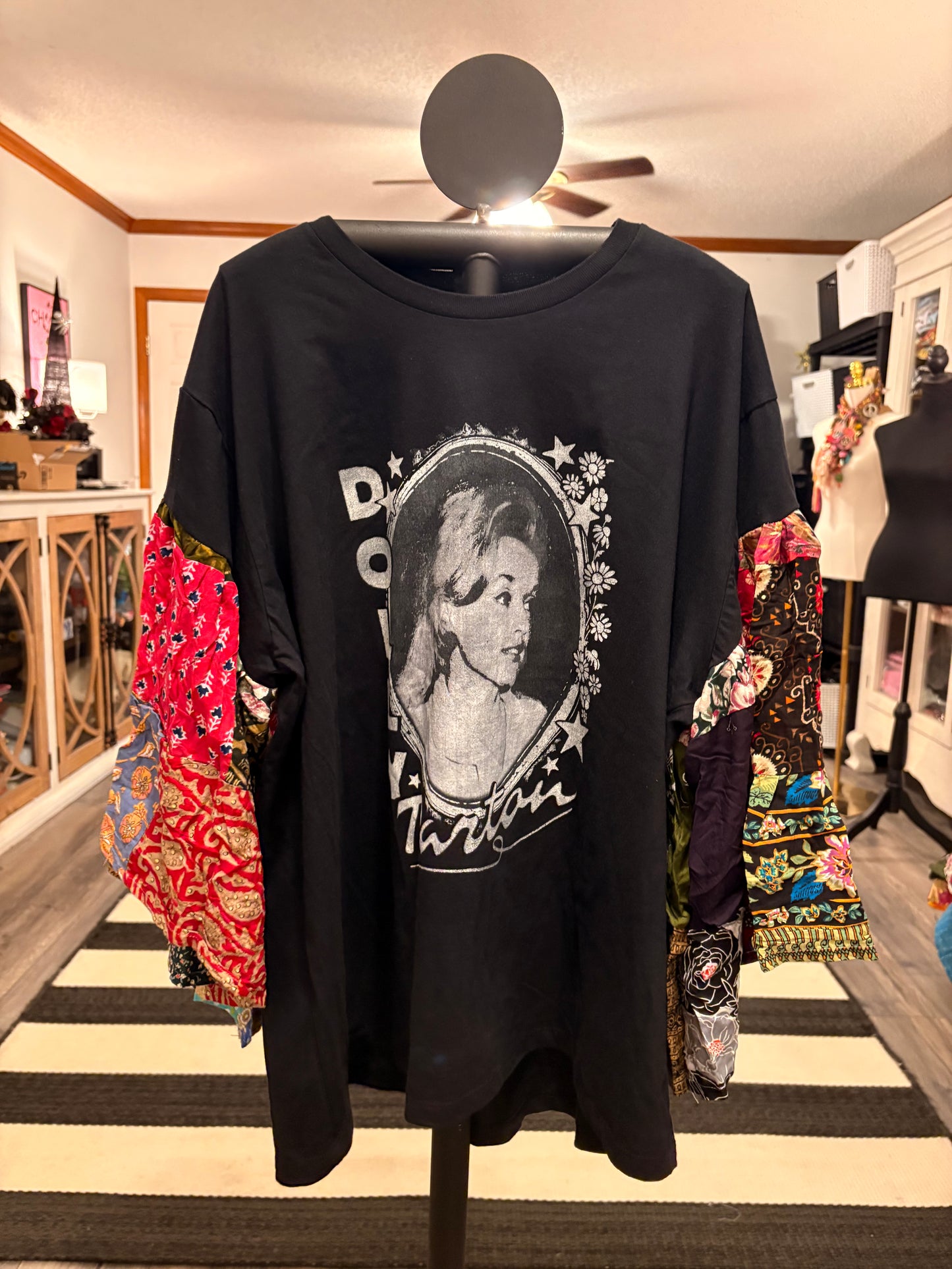 Young Dolly Flare Patchwork Sleeve Tee Fits a Small to 2X