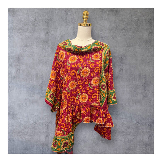 Gogh Upcycled Vintage Kantha Quilt ART Layering Top One Size Fits A Small to 3X Oversized