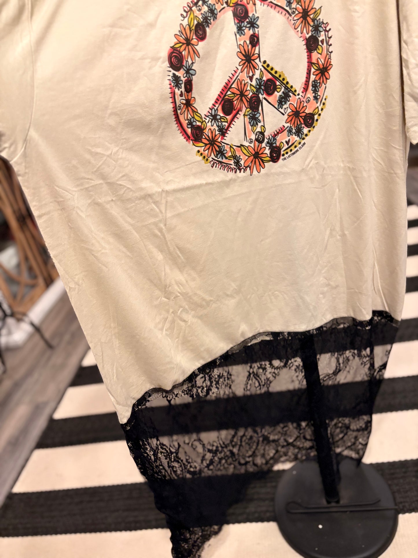 Peace Baby Lace Bottom Tee Dress OVERSIZED Fits a Small to 3X