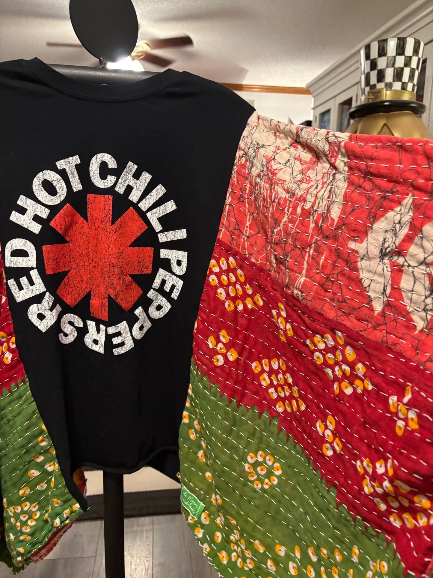 Red Hot Chili Peppers Upcycled Vintage Kantha Poncho Tee Fits A Size Small to 3X