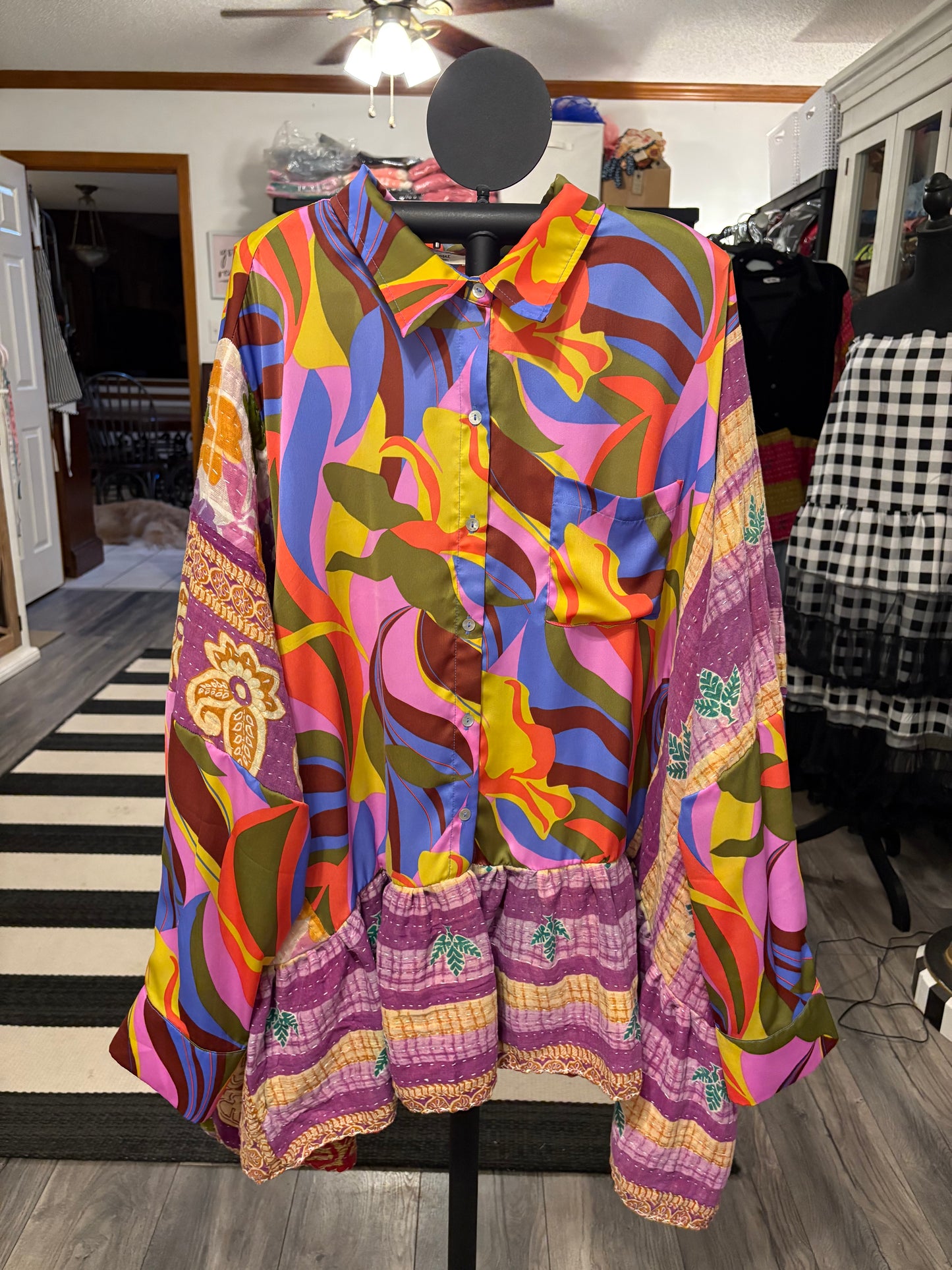 Groovy Upcycled Long Top One Size Fits a Large to 4X