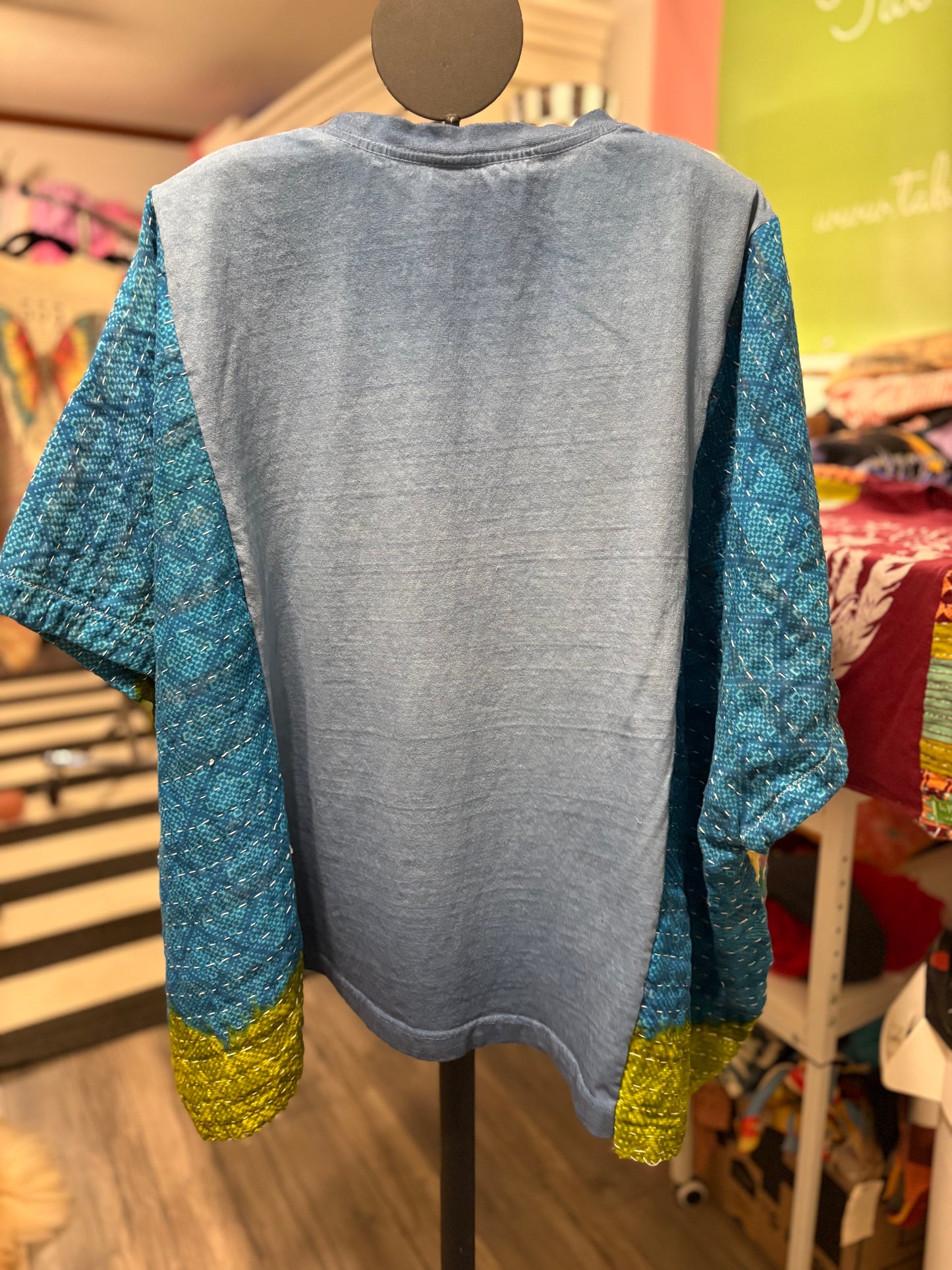 Alice in Wonderland Upcycled Vintage Kantha Poncho Tee Fits A Size Small to XXL