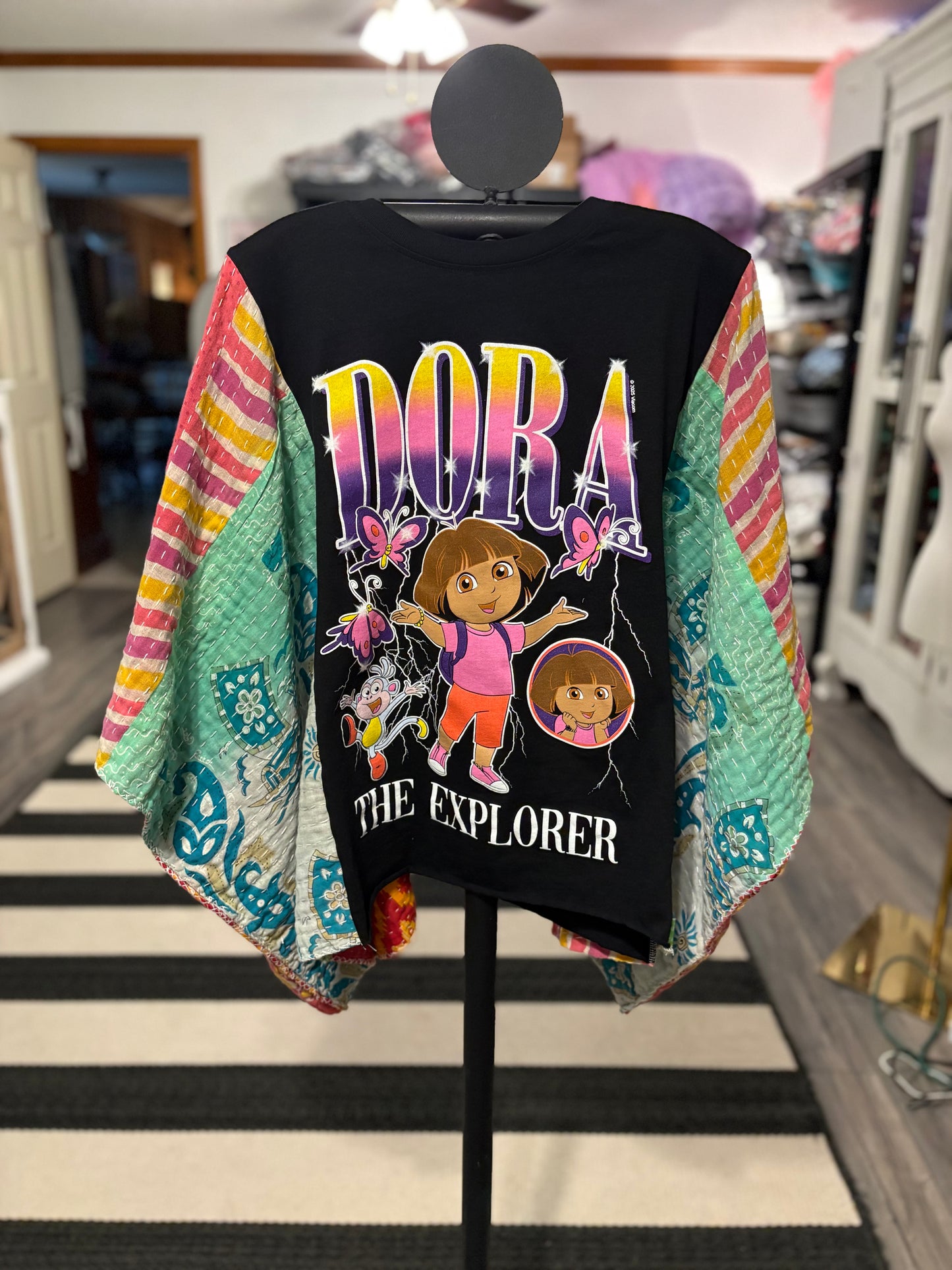 Dora Upcycled Vintage Kantha Poncho Tee Fits A Size Small to XXL