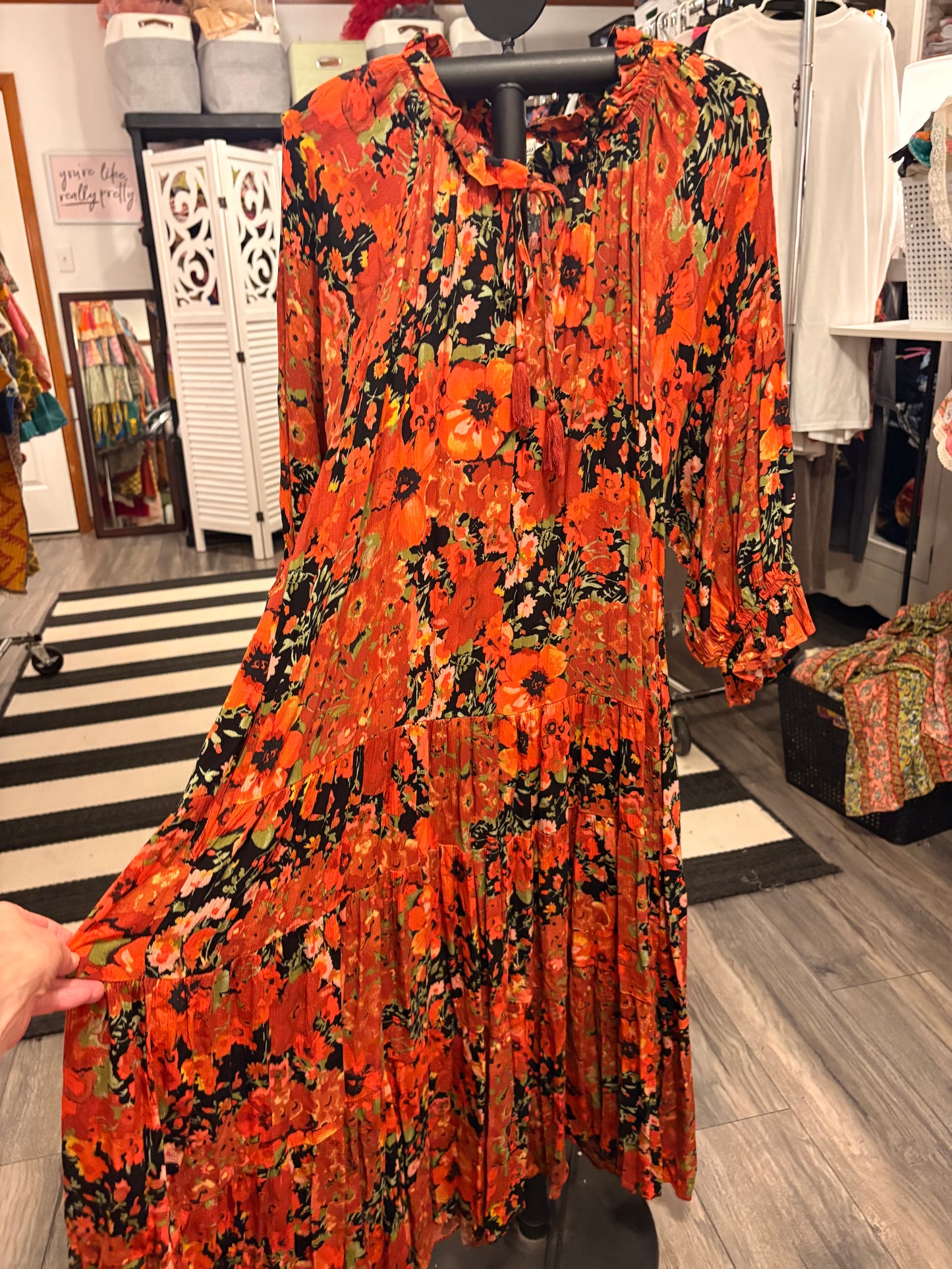 Dark Floral Flowy Dress Medium