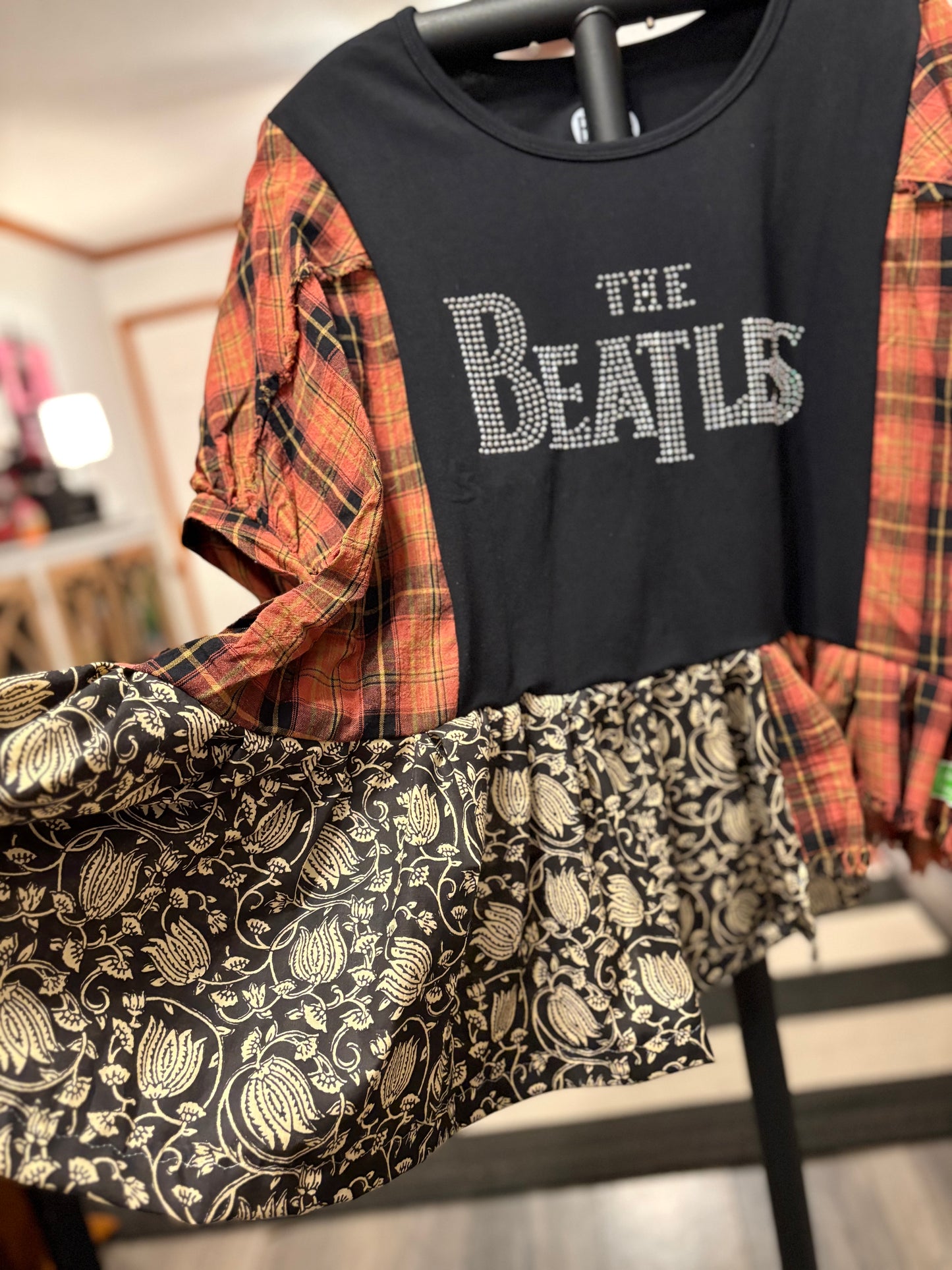 Rocky Raccoon Upcycled Drop Sleeve Flannel Ballerina Tee One Size Fits A Small to XL Oversized