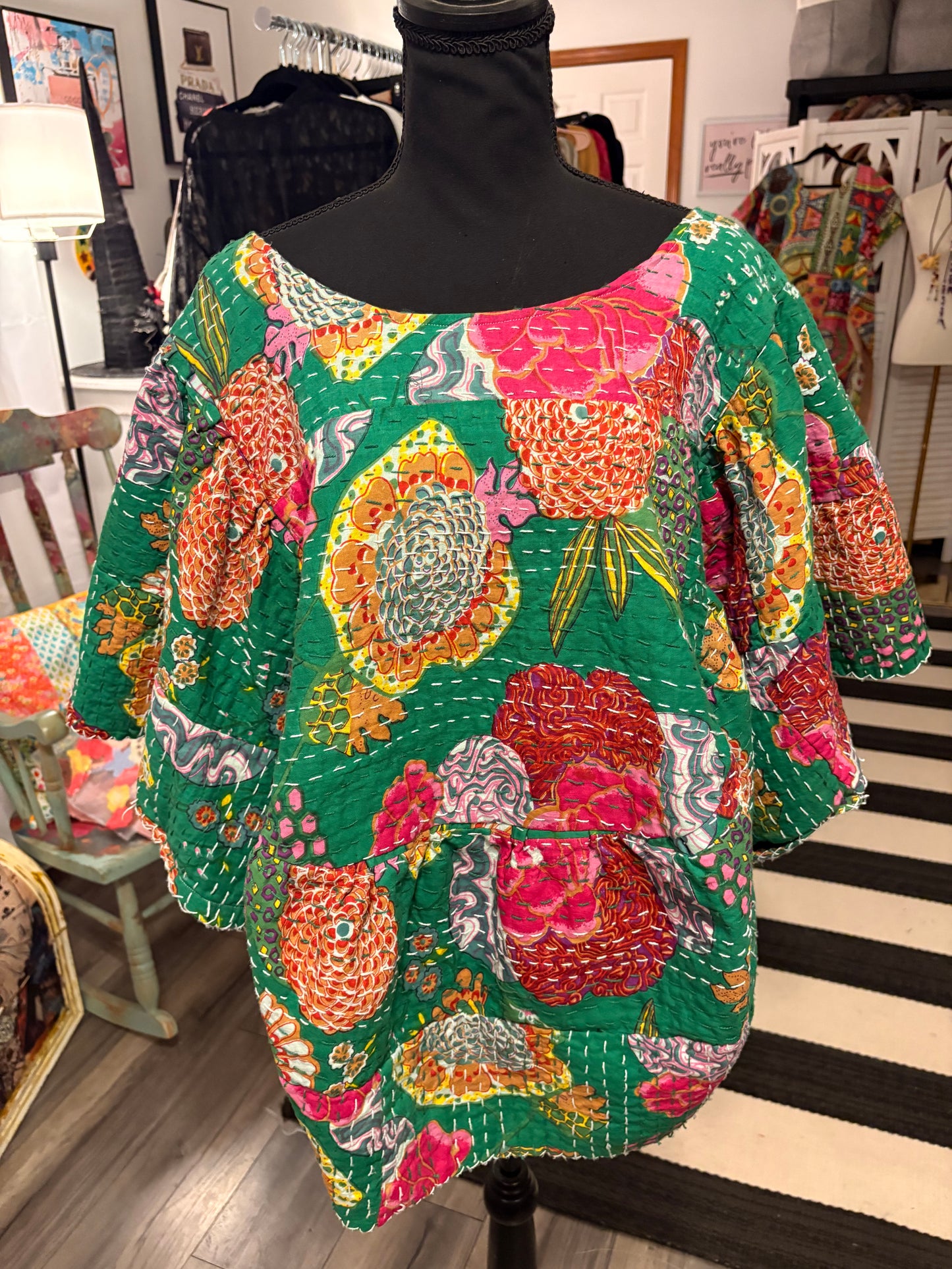 Endora Kantha Circle Top One Size Fits a Small to 3X