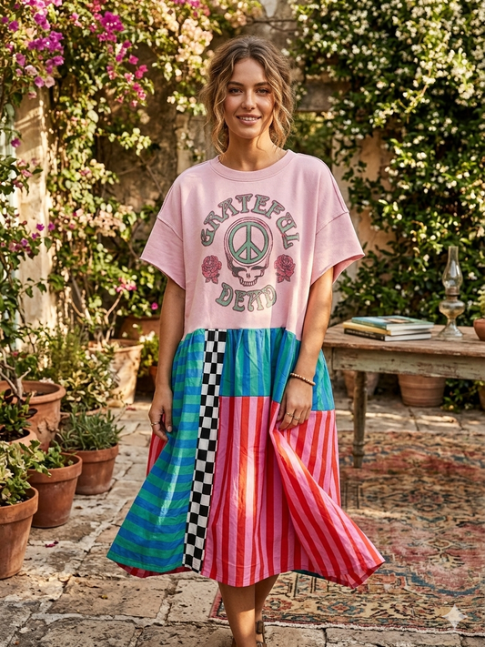 Grateful Dead Upcycled Patchwork Dress One Size Fits an Large to 4X