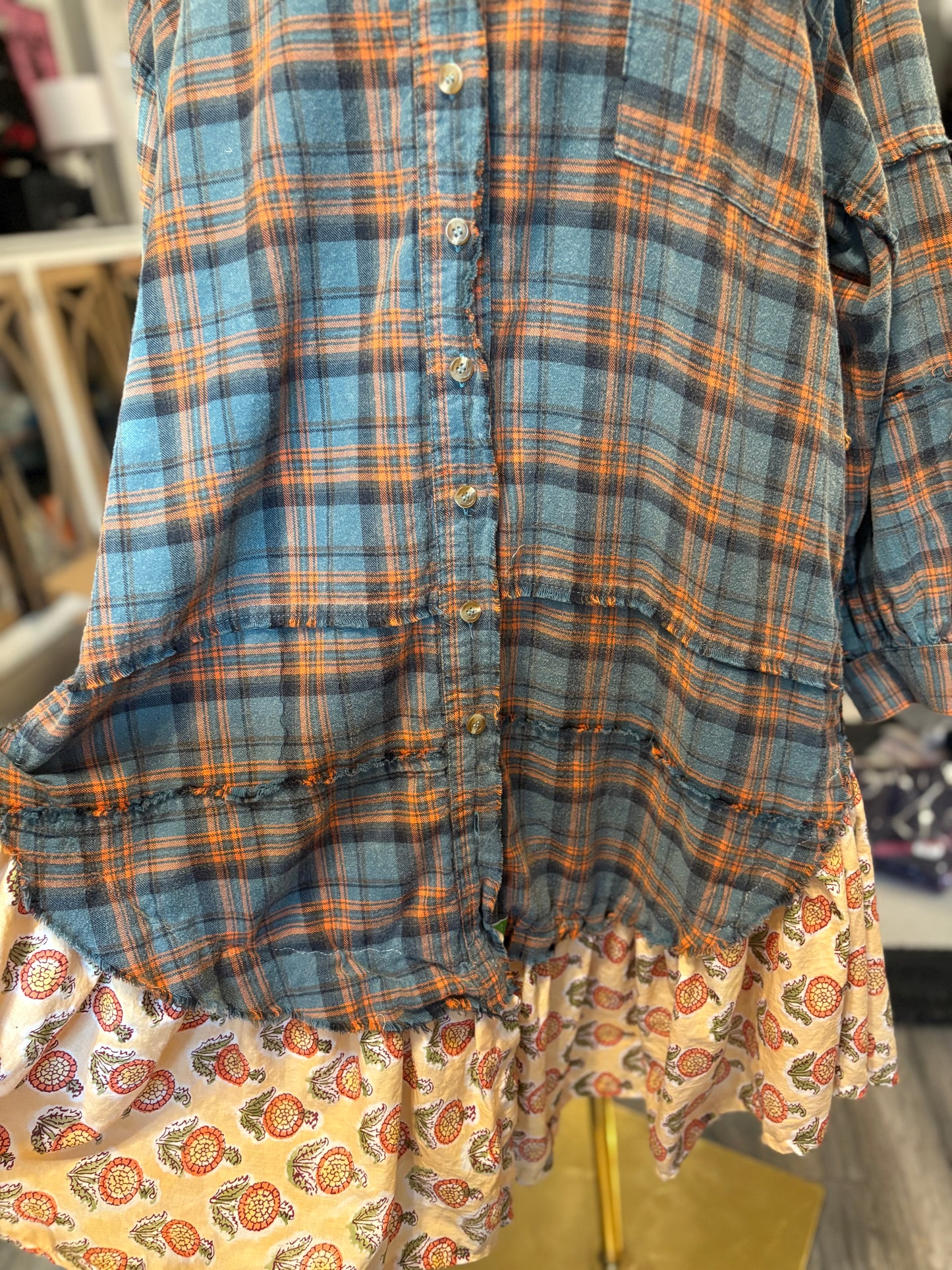 Petal Upcycled Oversized Frayed Flannel Dress One Size Fits a Small to XXL