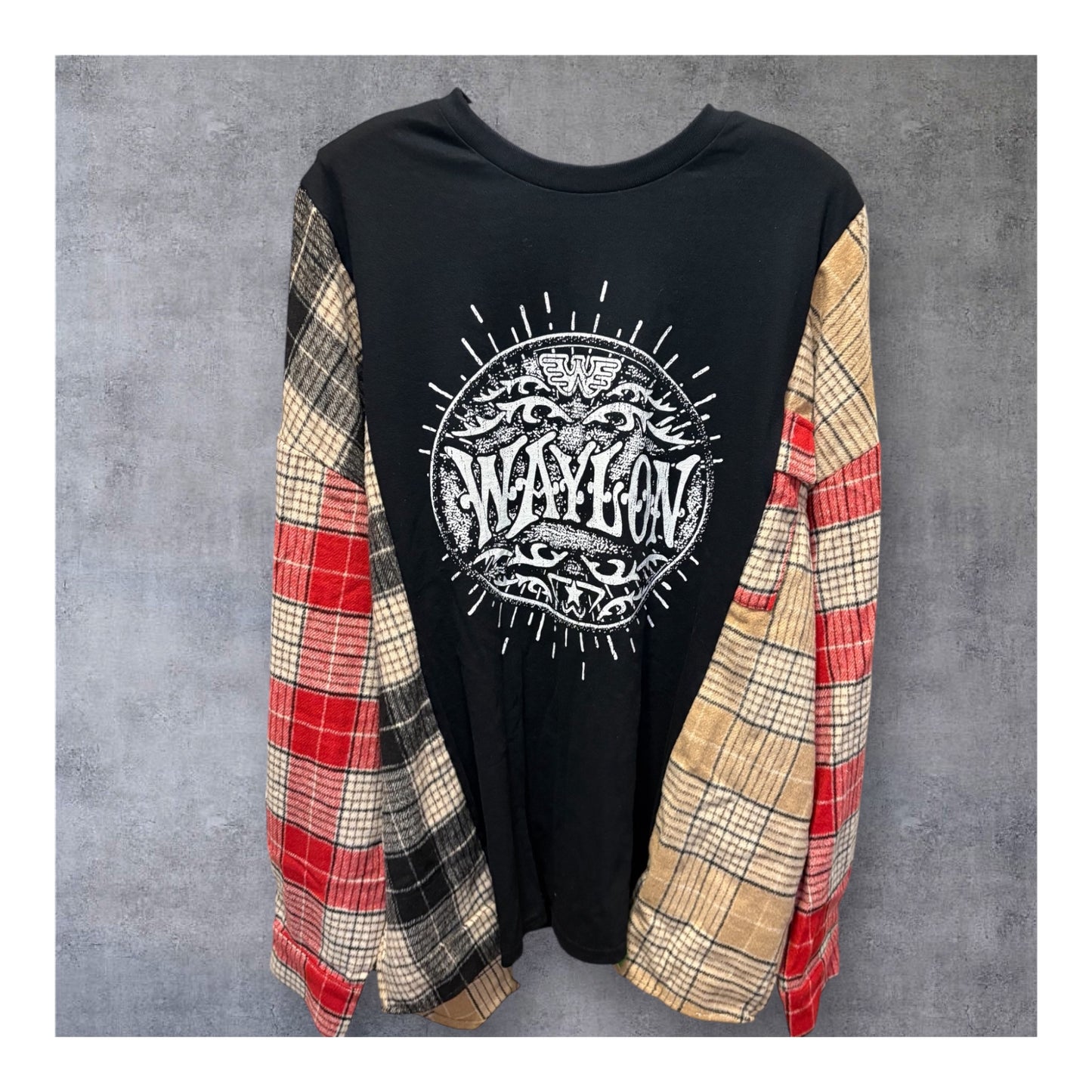 Waylon Upcycled Drop Sleeve Flannel Tee One Size Fits A Small to XXL Oversized