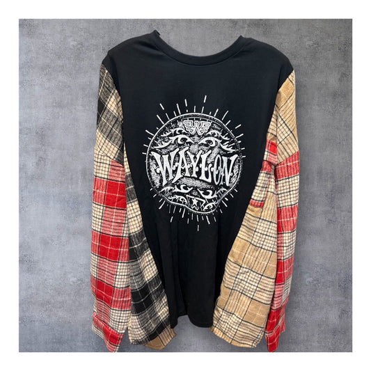 Waylon Upcycled Drop Sleeve Flannel Tee One Size Fits A Small to XXL Oversized
