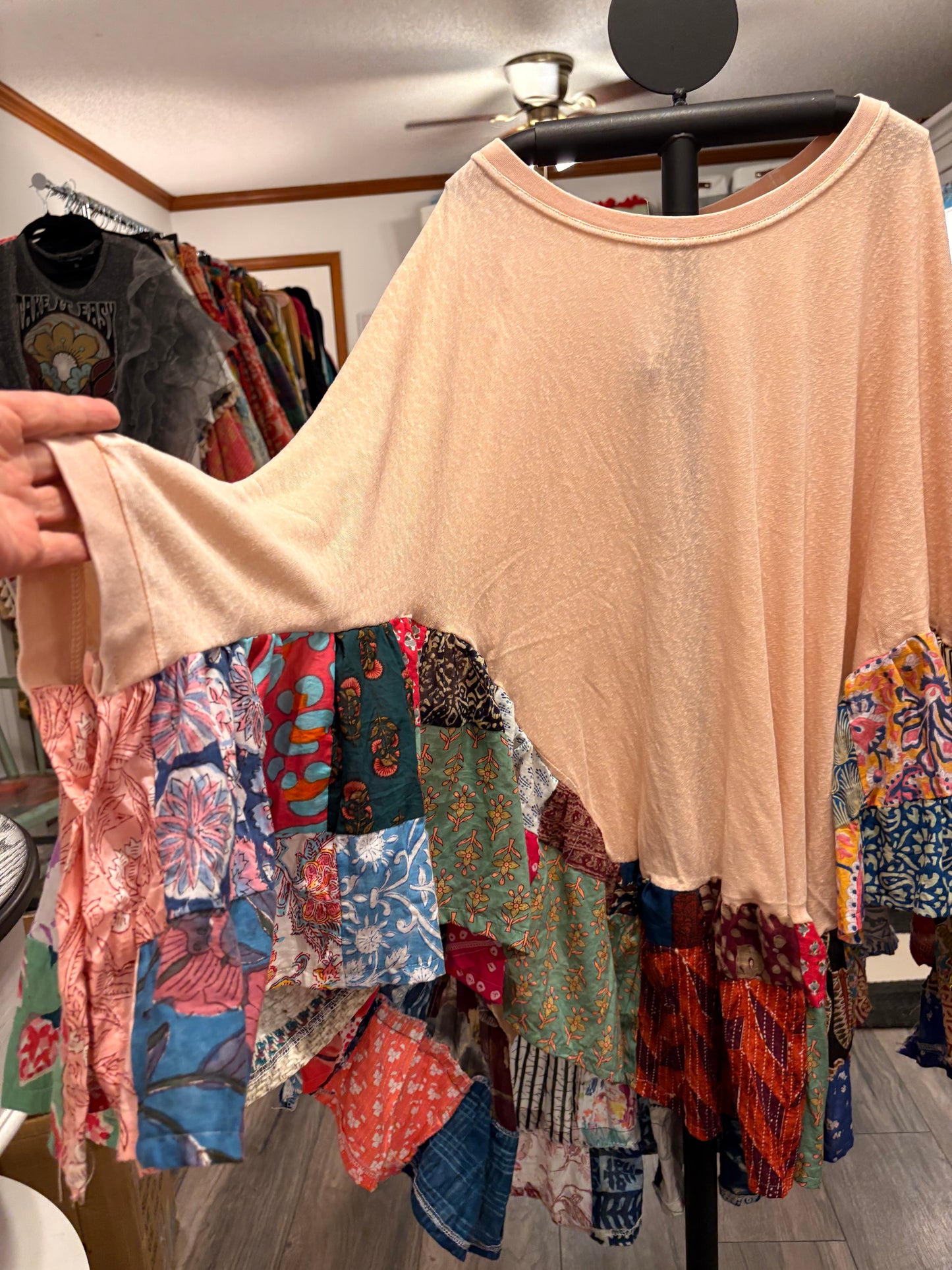 Peaches Upcycled Patchwork Circle Poncho One Size Fits Most Fits a Large to 3X