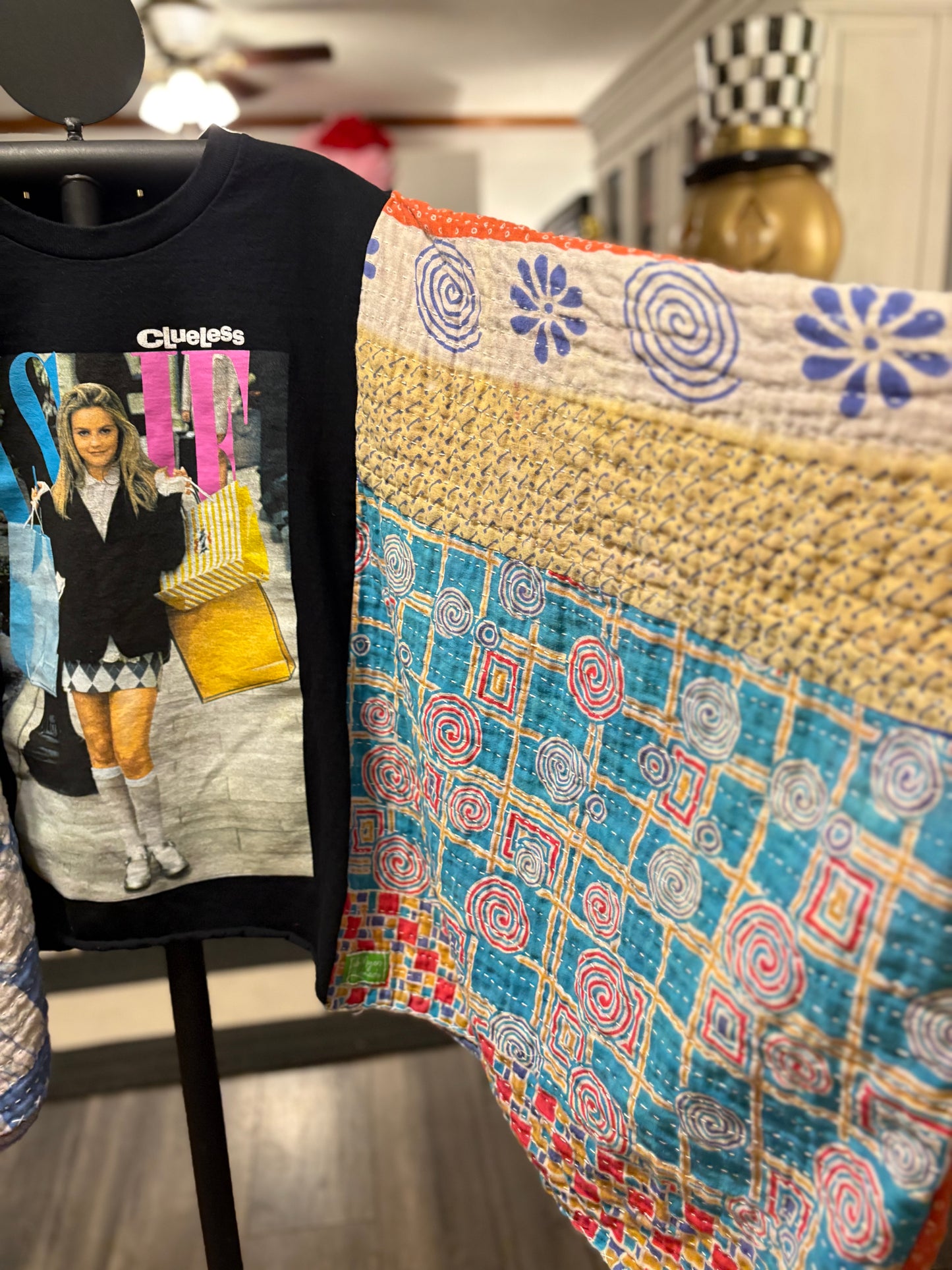 As If Upcycled Vintage Kantha Poncho Tee Fits A Size Small to XXL