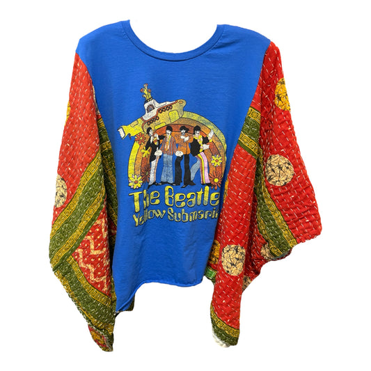Yellow Submarine Upcycled Vintage Kantha Poncho Tee Fits A Size Small to 3X