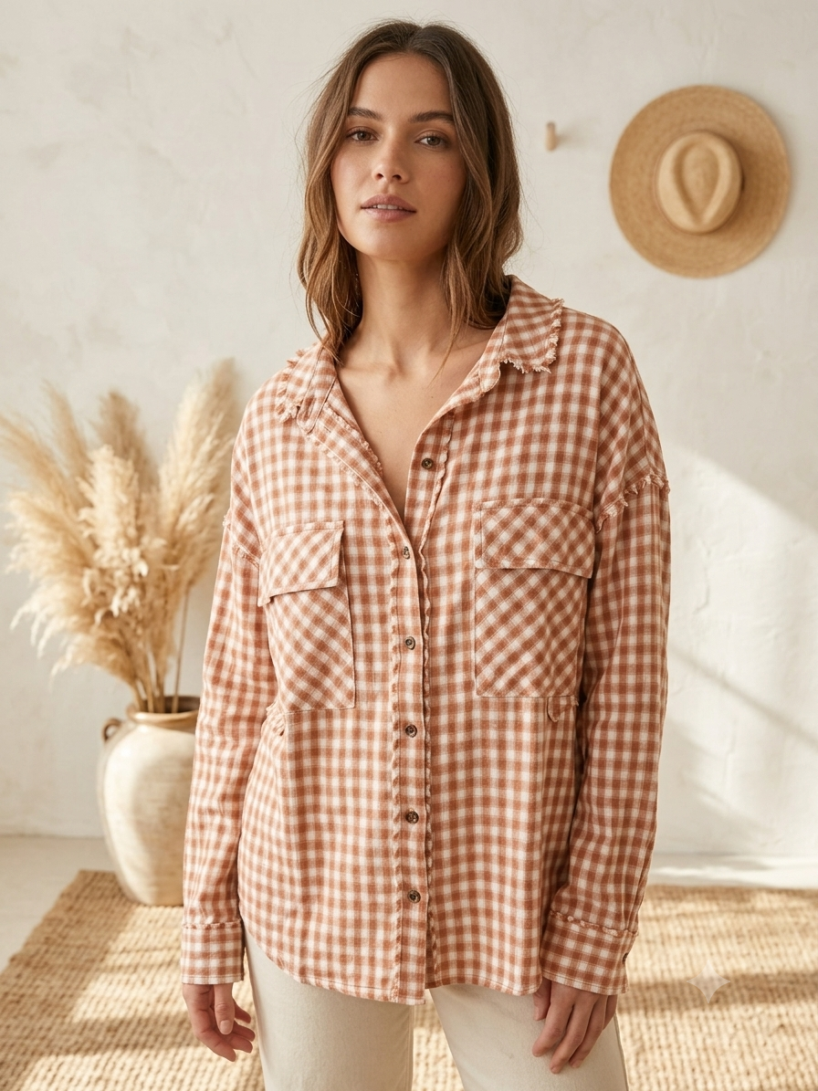 Brown Gingham Button Down Large