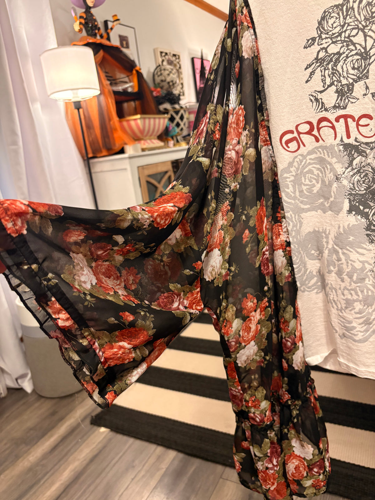The Dead in Roses Upcycled Kimono Tee One Size fits a Small to XXL